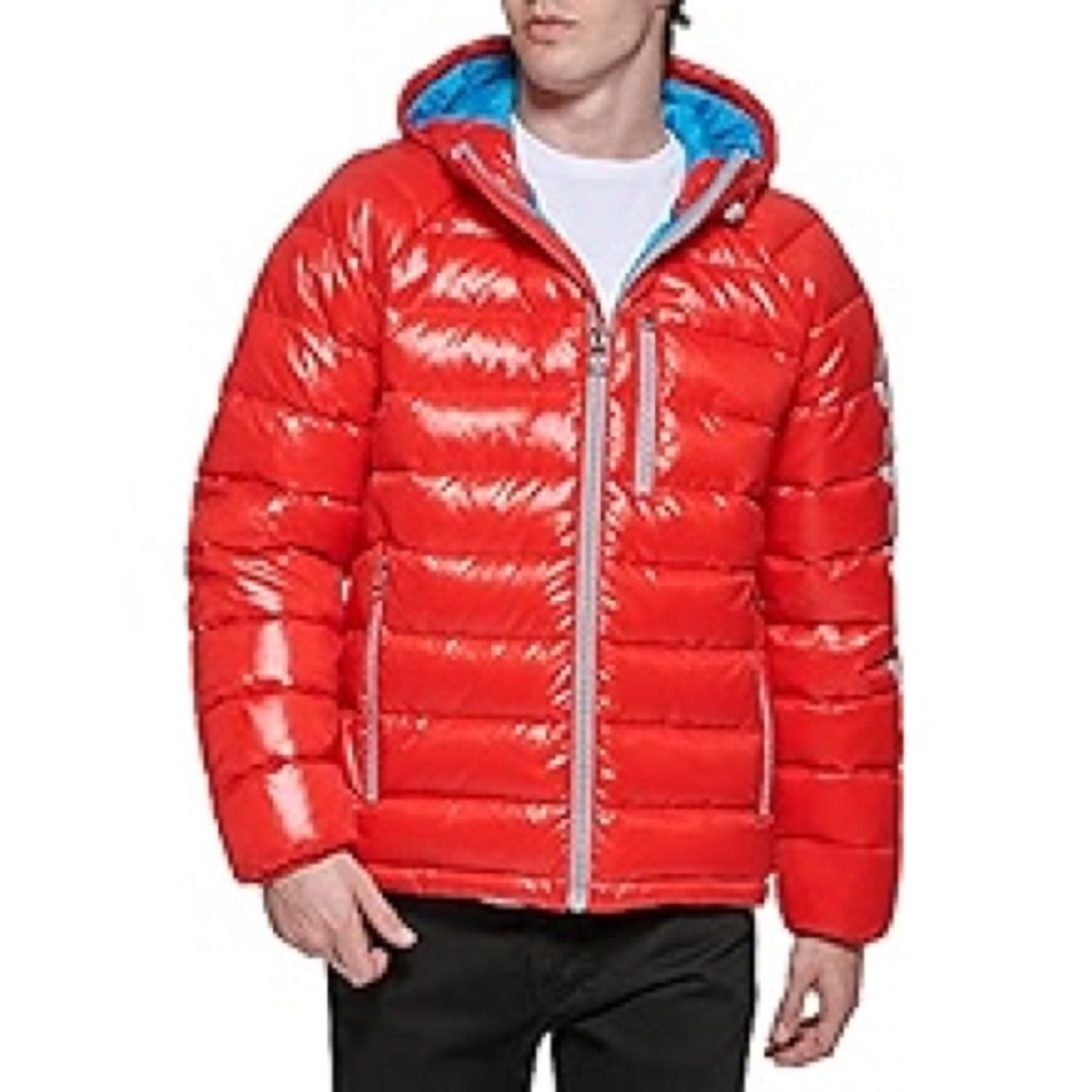 Mens Guess Red Puffer Large NEW